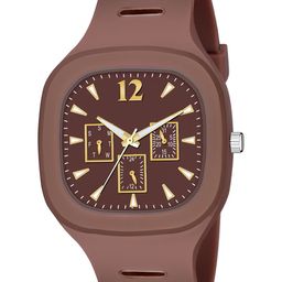 THE SHOPOHOLIC Men Dial & Bracelet Style Straps Analogue Watch Square-Brown-Multicolor-image-49