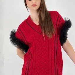 Fashion Gaiia Women Woollen Sweater Vest With Tulle Sleeves-image-74
