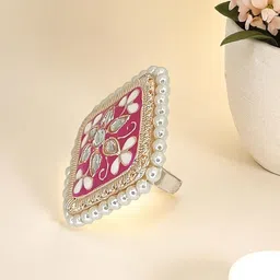 FEMMIBELLA Gold-Plated Kundan-Studded & Beaded Finger Ring-38
