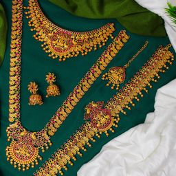 NAGNESHI ART Gold-Plated Artificial Stone-Studded & Beaded Jewellery Set-image-30