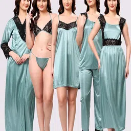 NIGHT KEYS Solid Short Sleeves Maxi Sweat Nightdress-image-65