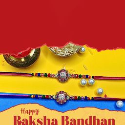 ORANGENYSHA Set Of 2 Artificial Stones Studded & Beaded Thread Rakhis image 3