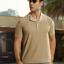 Campus Sutra Men Self Design Polo Collar Cotton Slim Fit T-shirt-image-60