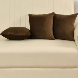 Shadowkart Brown 3 Pieces Velvet Square Cushion Covers-image-9
