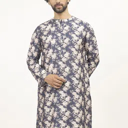 LELA Floral Printed Band Collar Cotton Straight Kurta-image-3