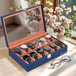 Kuber Industries Navy Blue 12 Slots Wrist Watch Organiser-27