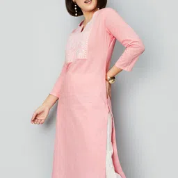 max Floral Yoke Design Notch Neck Cotton Straight Kurta image 4