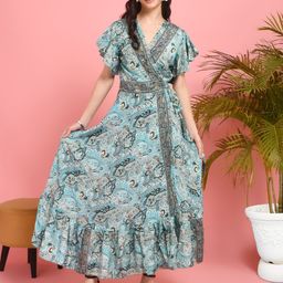 Boholyfe Paisley Printed Flutter Sleeves Wrap Maxi Dress-image-19