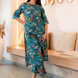 GULABOSITABO Women Floral Printed Regular Pure Cotton Kurta with Trousers-picture-19