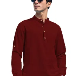 APEKTRA Band Collar Roll-Up Sleeves Slim Fit Short Kurta-image-32
