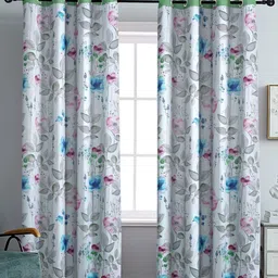 Aura White & Green Set of 2 Floral Black Out Door Curtain-image-78
