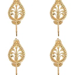 IndianShelf Gold Toned 4 Piece Brass Leafy Flower Key Holder Key Holders-12