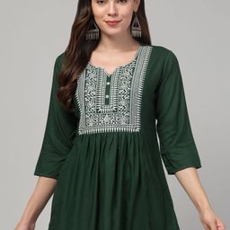 CROWN KING Ethnic Motifs Embroidered V-Neck Sequinned Sequinned Kurti-picture-29