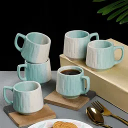 Myntra Elegant Homes Blue & Off White Handcrafted Printed Ceramic Matte Cups Set of Cups and Mugs-8