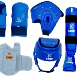 Taekwondo Complete Kit (4 Items) PU Full Training Martial Art Set (Small-BLUE) Boxing Kit-image-17
