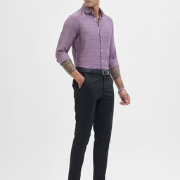 Snitch Men Classic Slim Fit Spread Collar Horizontal Striped Formal Shirt-image-61