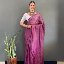 AQUILIQ Purple Ombre printed saree with solid border And Chikan Kari blouse Piece-18
