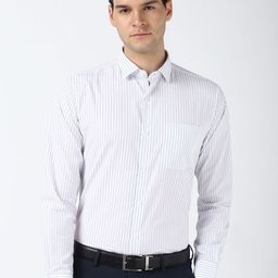 Peter England Elite Men Spread Collar Vertical Striped Cotton Formal Shirt-picture-48