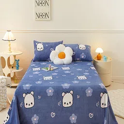 JC HOME Blue & White Graphic 150 TC King Bedsheet with 2 Pillow Covers-picture-31