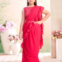 BAESD Girls Georgette Belted Saree With Attachable Dupatta-picture-21