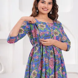Fasnesio Women Floral Printed Maternity Cotton Anarkali Kurta-picture-24