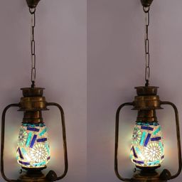 Somil Vintage Kerosene Lantern Style Hanging Lamp, LED Compatible with Multicolor Metal Fixture. B22 (Pin Type) Holder, Dimensions: 20 X 13 X 70 Cm.-image-88