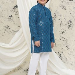 Aj DEZInES Boys Embroidered Regular Sequinned Kurta with Pyjamas image 3