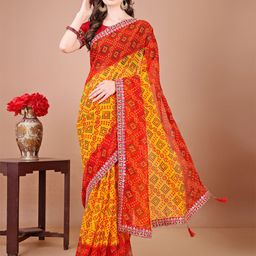 LeeliPeeri Designer Sequinned Georgette Bandhani Saree With Unstitched Blouse Piece-picture-48