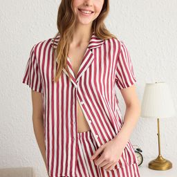TrendyolWomen Striped Lapel Neck Night Suit-image-17
