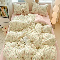 JC HOME Pink & Cream-Coloured 4 Piece Double Extra Large Regular Bedding Set-picture-49