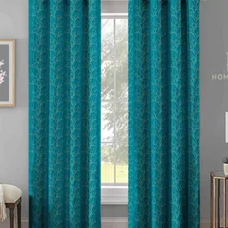 Aura Blue & White Set of 2 Room Darkening Door Curtain-picture-35