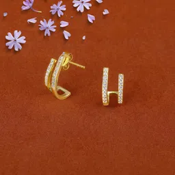 Luxevogue 925 Sterling Silver 18K Gold-Plated CZ Studded Contemporary Studs-14