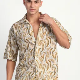 Mark Leute Men Relaxed Cuban Collar Abstract Printed Casual Shirt-image-77