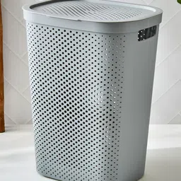 Home Centre Wilton Infinity Grey Regular Laundry Hamper with Lid Organisers-image-17