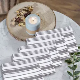 FABINALIV Set Of 5 Grey & White Striped 300 GSM Cotton Hand Towels-37
