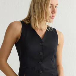 Trendyol Siyah Pure Cotton Sleeveless Waistcoat-picture-45
