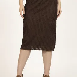 OFFICE & YOU Women Textured Straight Knee Length Casual Skirt-image-49