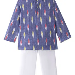 JAV CREATIONS Boys Geometric Printed Band Collar Pure Cotton Kurta With Pyjamas-18