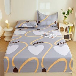 JC HOME Grey & Brown Abstract Cotton 240 TC Fitted Queen Bedsheet Set-1.5 m x 2 m-image-67