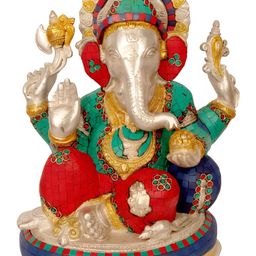Exotic India Brown & Red Lord Ganesha Religious Idol Showpiece-image-60