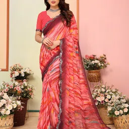 The Textile Hub Abstract Printed Mirror Work Pure Georgette Saree image 2