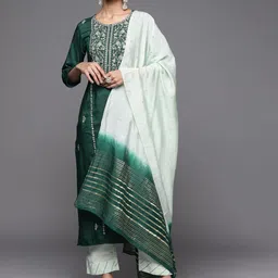 Varanga Women Floral Embroidered Gotta Patti Pure Cotton Kurta with Trousers & Dupatta-picture-17