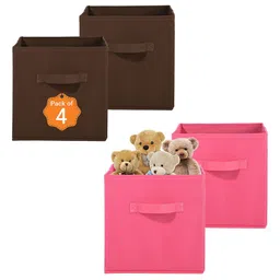Kuber Industries Pink & Brown 4 Pieces Non-Woven Cloth Organisers-41