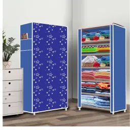 6 Shelf Foldable Collapsible Wardrobe Storage Organizer Almirah Cloth Rack PVC Collapsible Wardrobe-image-59