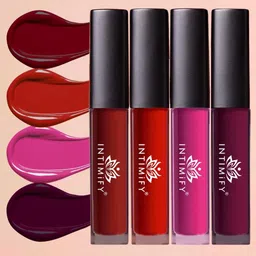 INTIMIFY Set of 4 Liquid Matte Lip Sticks - 4 ml each - Red - Maroon - Pink - Purple-20