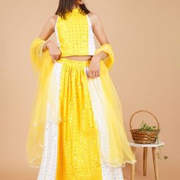 Unique Designers Girls Embellished Mirror Work Ready to Wear Lehenga &-image-40