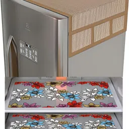 LooMantha Brown & Red 5 Pieces Checked Fridge Appliance Covers & Mats-21
