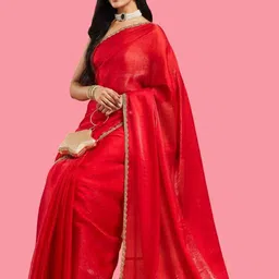 LOROFY Organza Tussar Saree With Beads and Stones Border-picture-31