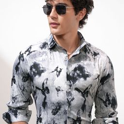 HIGHLANDER Men Slim Fit Spread Collar Abstract Printed Formal Shirt-image-50