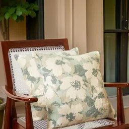 Aura Beige & Green 2 Pieces Floral Printed Square Cushion Covers-21